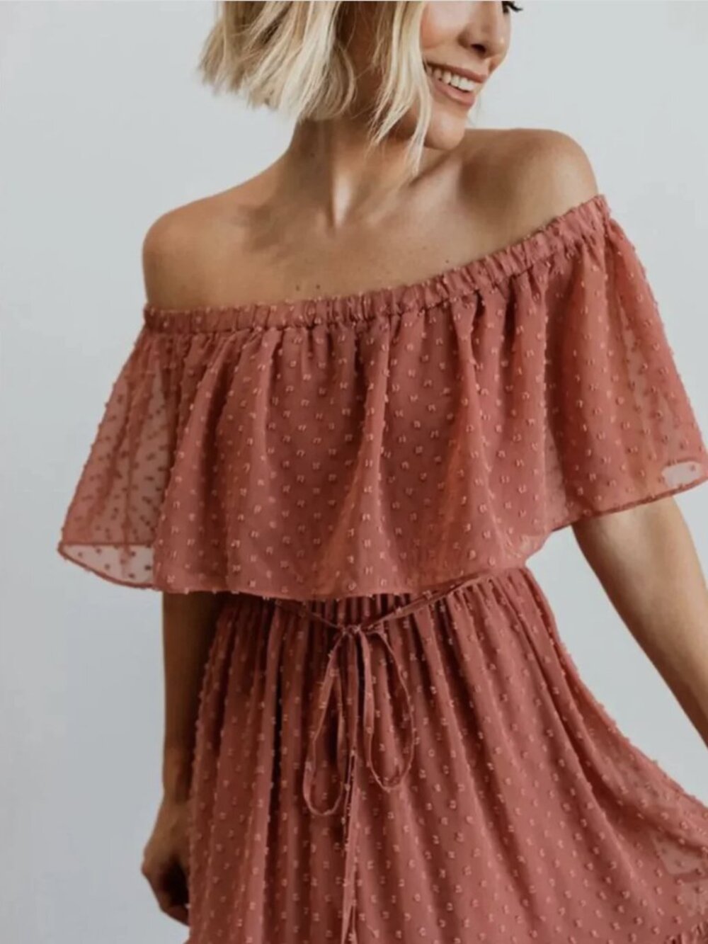 NWT - Baltic Born Swiss Dot Off-the-Shoulder Maxi Dress in Mauve